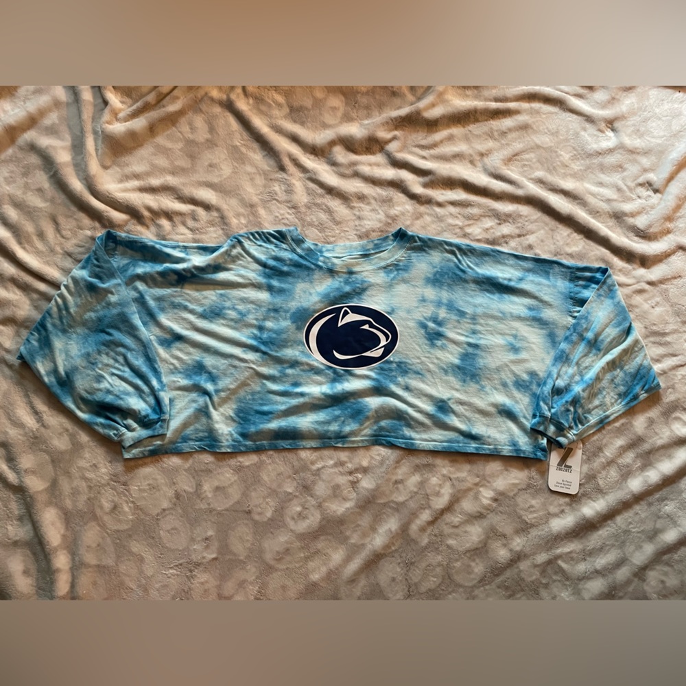 NWT Penn State Blue Tie Dye Oversized Long Sleeve Tee Shirt Size XS Zoozatz